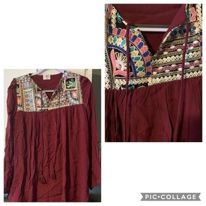 Maroon long sleeve bubble sleeve dress.